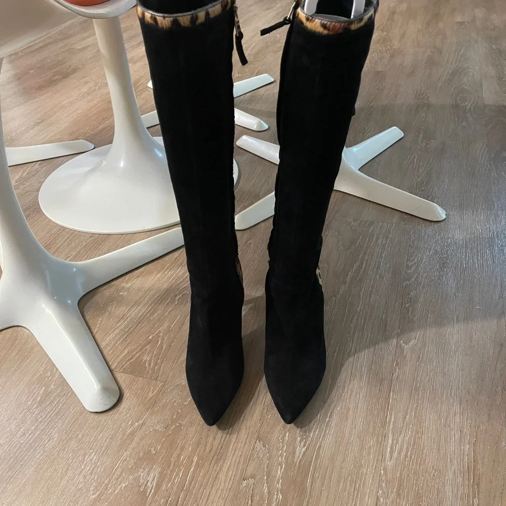 Ralph Lauren Vallerie Elegant Black Kid Suede & Leather Women’s Knee High Boots!